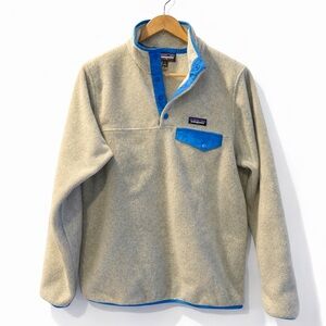 Patagonia Women's Tan and Blue Synchilla Sweater